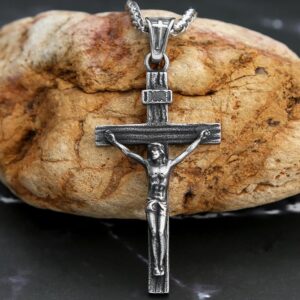 Antique Stainless Steel Jesus Cross Pendant Necklace for Men