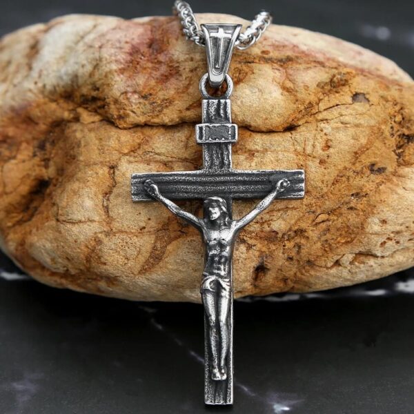 Antique Stainless Steel Jesus Cross Pendant Necklace for Men