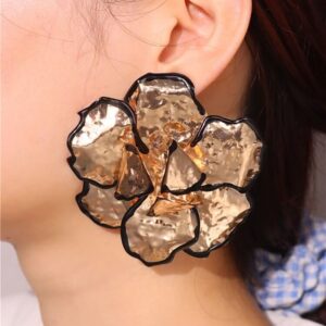 Large Gold 3D 6 Patel Flower Stud Earrings