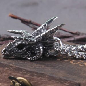 Nidhogg Corpse Eater Dragon Skull Steel Pendant Necklace