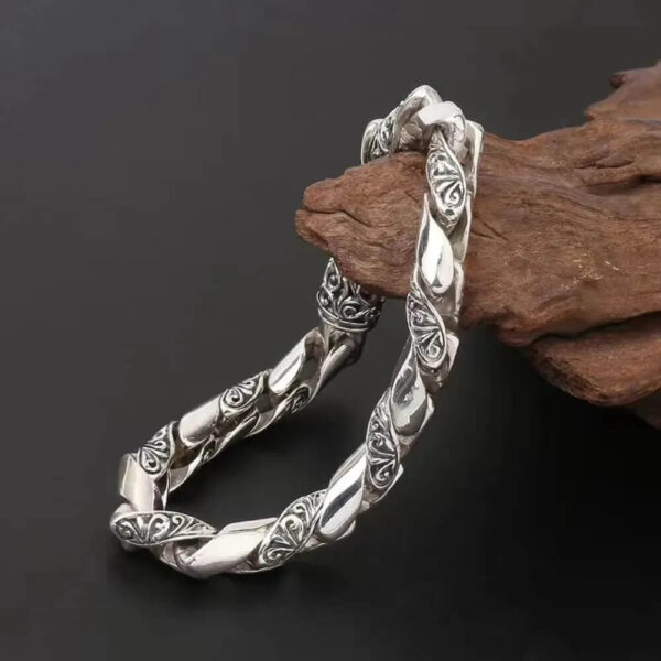 Sterling Silver Hand Engraved Twisted Celtic Viking Bracelet