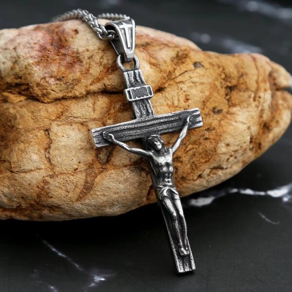 Vintage Stainless Steel Jesus Cross Pendant Necklace for Men