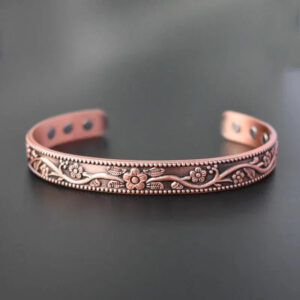Adjustable Magnetic Copper Cuff Bracelet Bangle - Floral Design