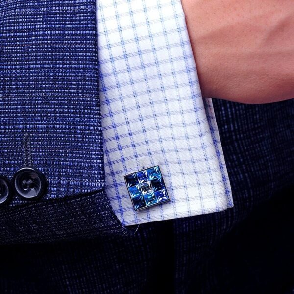 Aqua Blue Crystal-Embellished Silver Tone Cufflinks