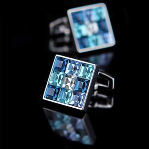 Aqua Blue Crystal-Embellished Silver Tone Cufflinks for Men