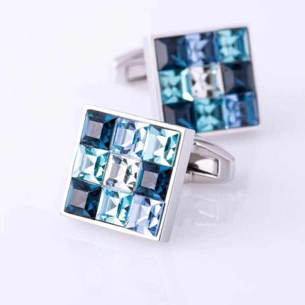 Aqua Blue Crystal Silver Cufflinks