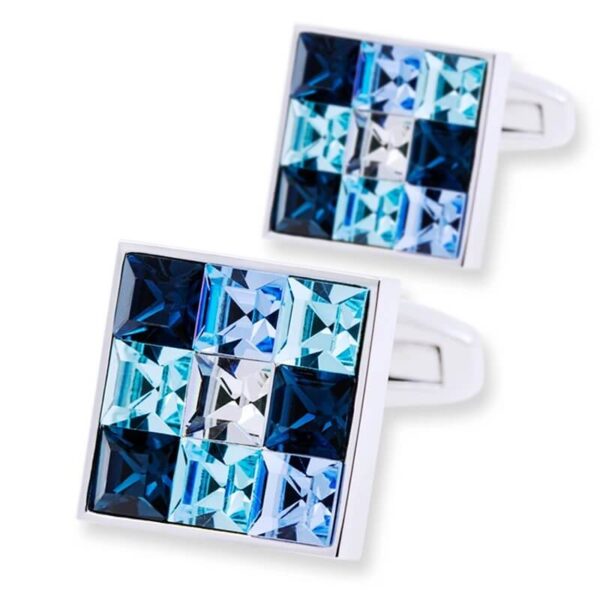 Aqua Blue Crystal Silver Cufflinks for Men