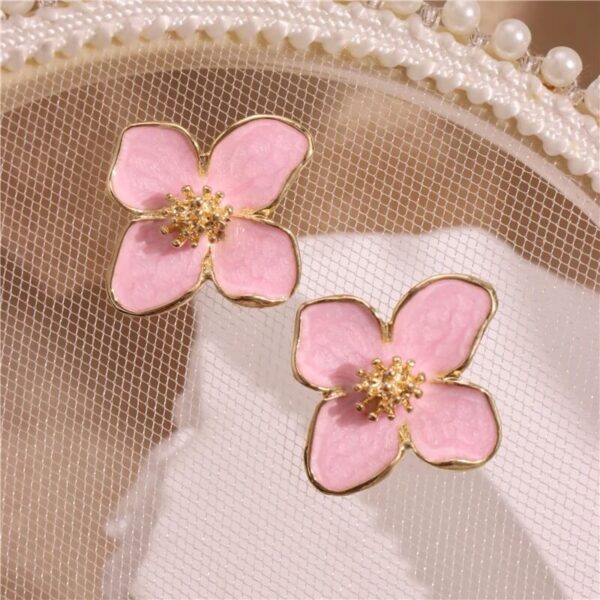 Beauty Blossom Enamel PINK Flower Stud Earrings