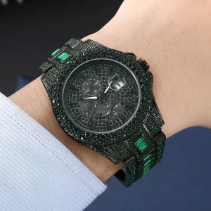 Bling Green Iced Round Cut Luminous Men's Quartz Watch