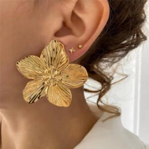 Gold Periwinkle Five-Petal Flower Stud Earrings