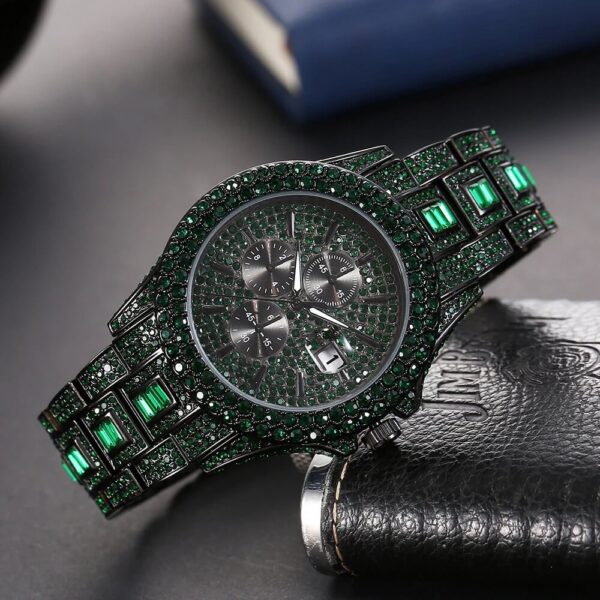 Green Iced Round Cut Luminous Men's Quartz Watch (1)