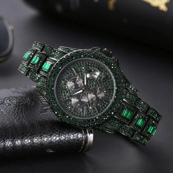 Green Iced Round Cut Luminous Men's Quartz Watch (2)