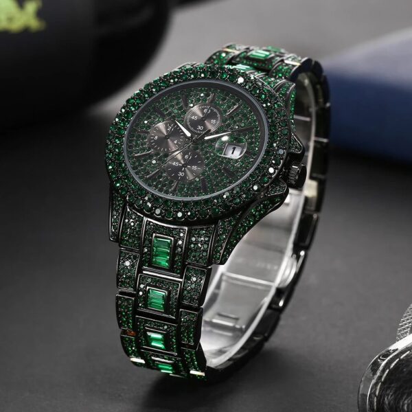 Green Iced Round Cut Luminous Men's Watch