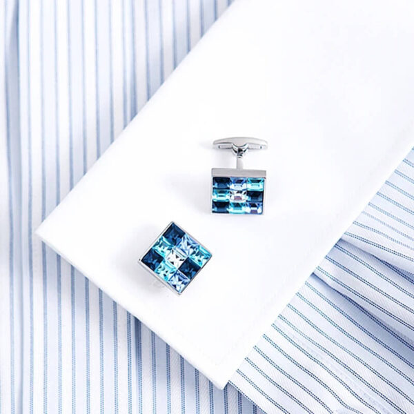 Men's Aqua Blue Crystal Silver Cufflinks