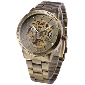 Men's Vintage Retro Bronze Tone Skeleton Mechanical Watch