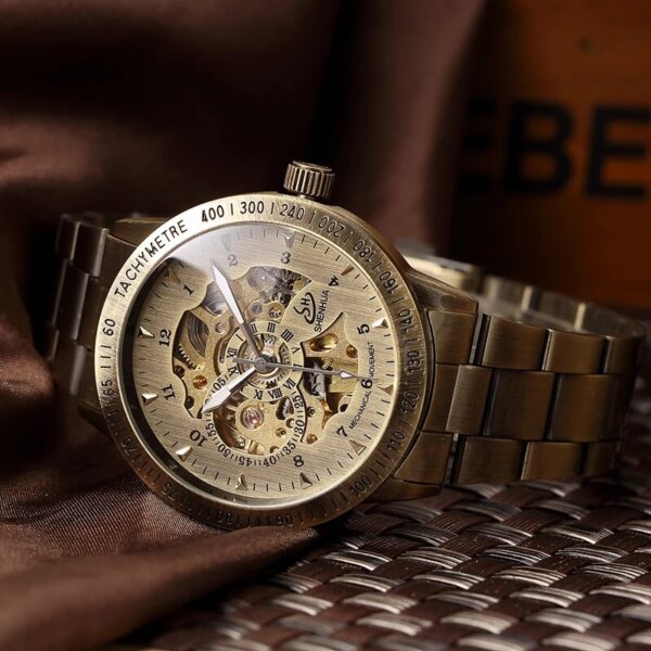 Retro Bronze Tone Skeleton Mechanical Watch (1)