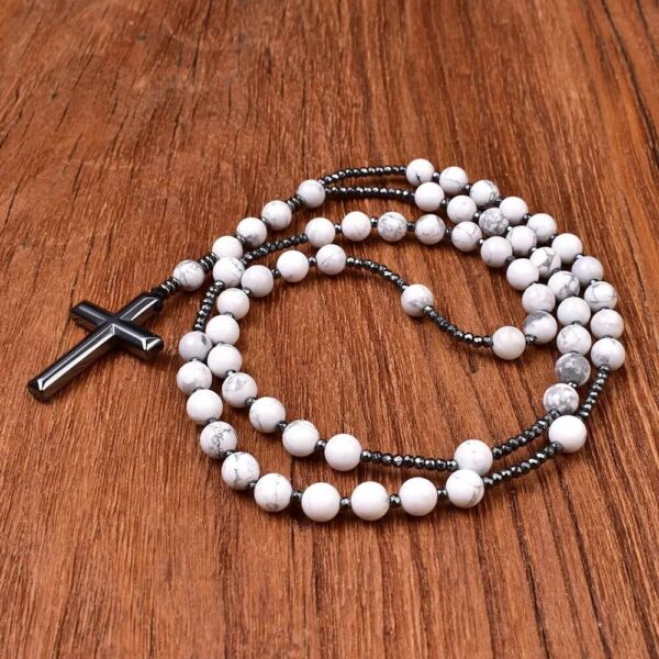 Catholic Cross Howlite Stone Rosary Necklace