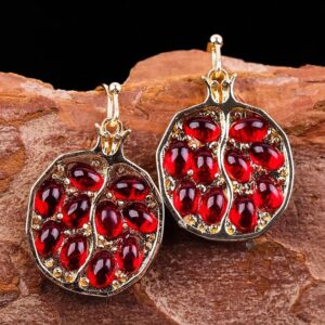 Red Garnet Pomegranate Fruit Drop Earrings