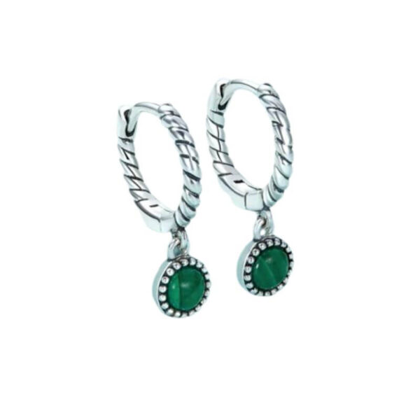 925 Sterling Silver Round Malachite Drop Earrings