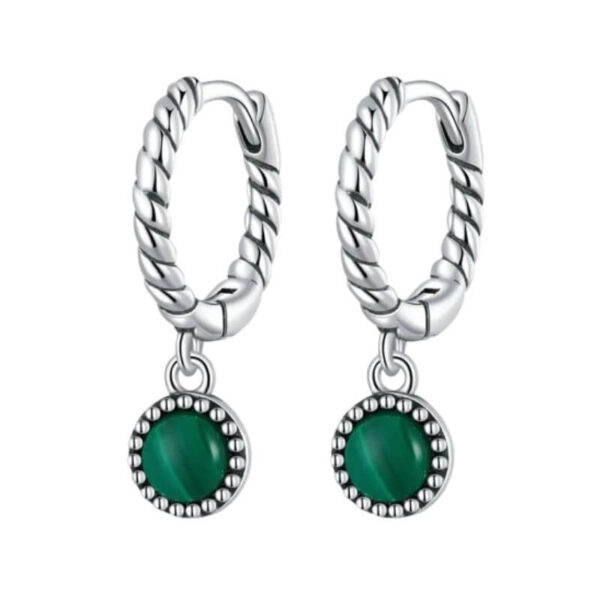 Anti-Anxiety 925 Sterling Silver Round Malachite Drop Earrings