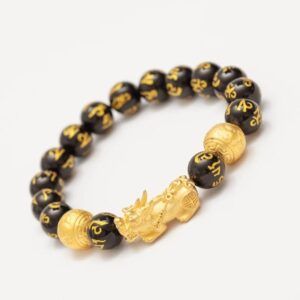 Buddha Stones FengShui PiXiu Black Obsidian Wealth Bracelet