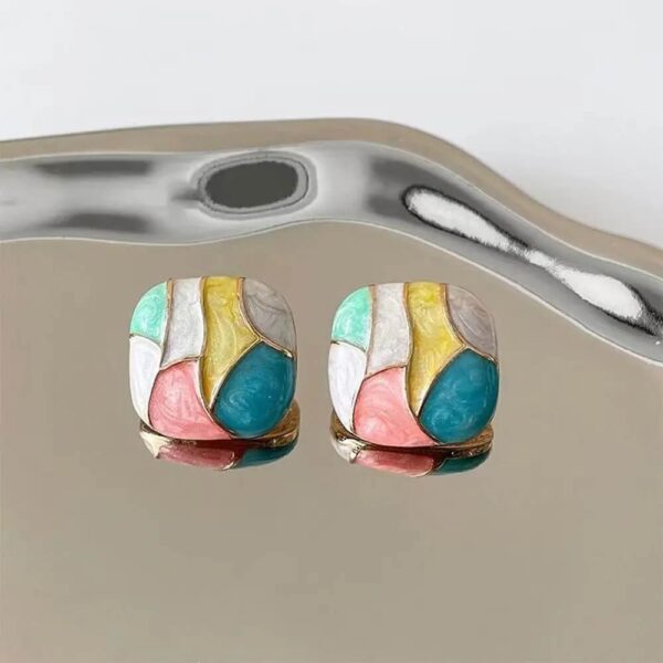 Colorful Mosaic Drip Enamel Stud Earrings