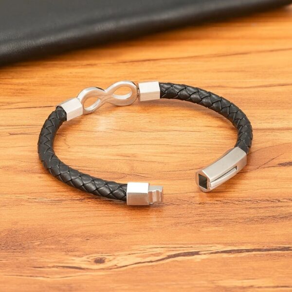 Endless Knot Titanium Infinity Leather Bracelet (2)