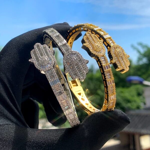 Hamsa Hand Iced Out Baguette Bracelet (1)