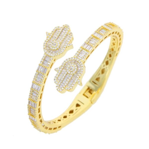 Hamsa Hand Iced Out Zirconia Moissanite Baguette Bracelet