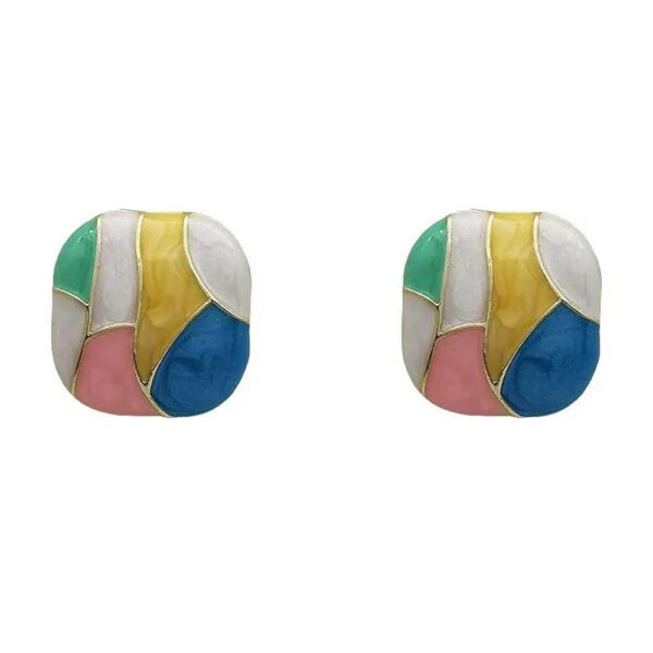 Mosaic Color Block Drip Enamel Stud Earrings