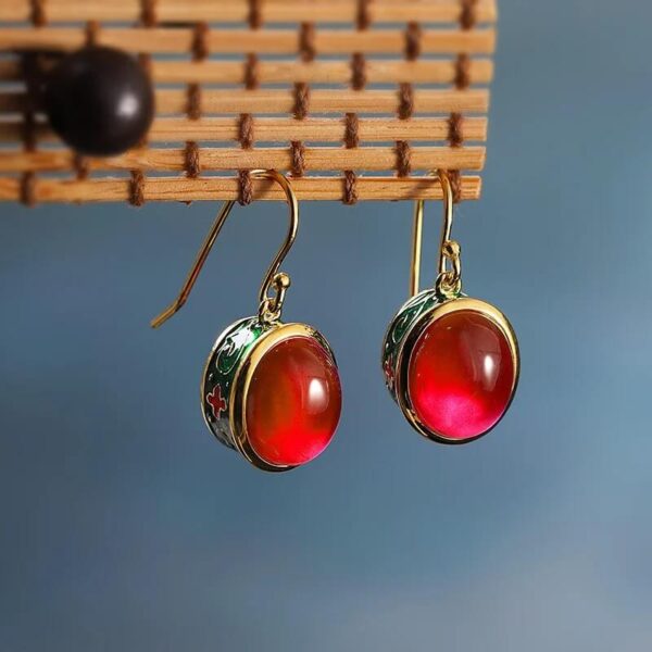 Red Corundum Confidence Hook Drop Dangle Earrings (1)