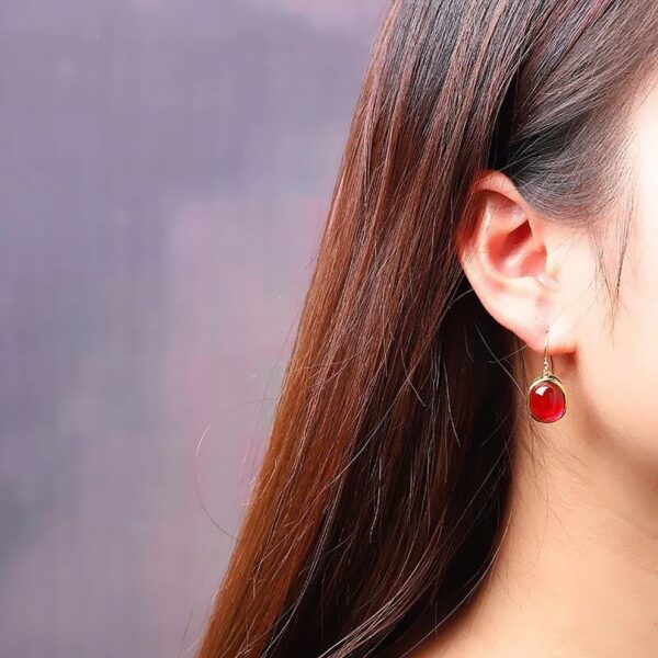 Red Corundum Confidence Hook Drop Dangle Earrings (2)