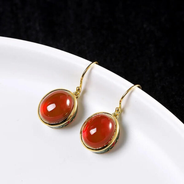 Round Red Corundum Confidence Hook Drop Dangle Earrings