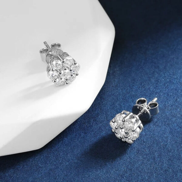 Sterling Silver Moissanite Flower Cluster Stud Earrings