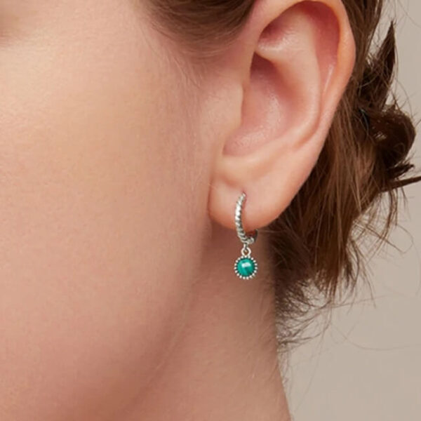 Sterling Silver Round Malachite Drop Earrings (1)