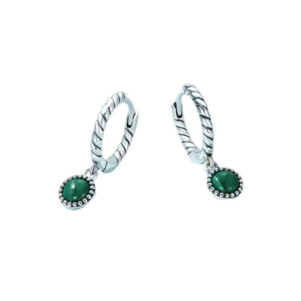 Sterling Silver Round Malachite Drop Earrings (2)