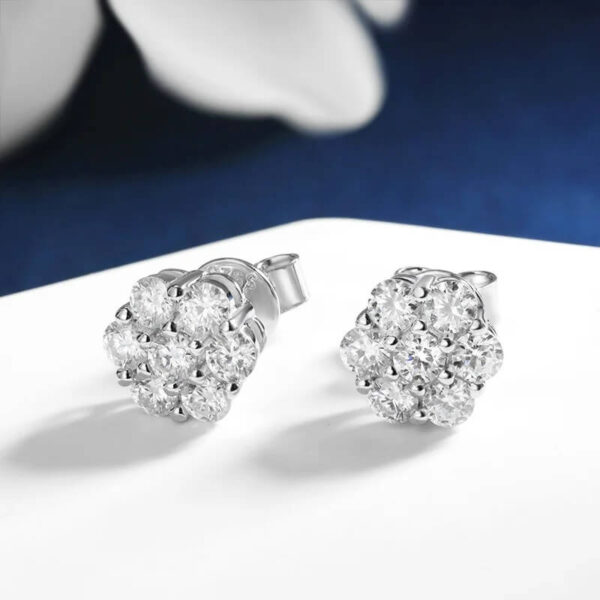 Sterling Silver Sparkling Moissanite Flower Cluster Stud Earrings