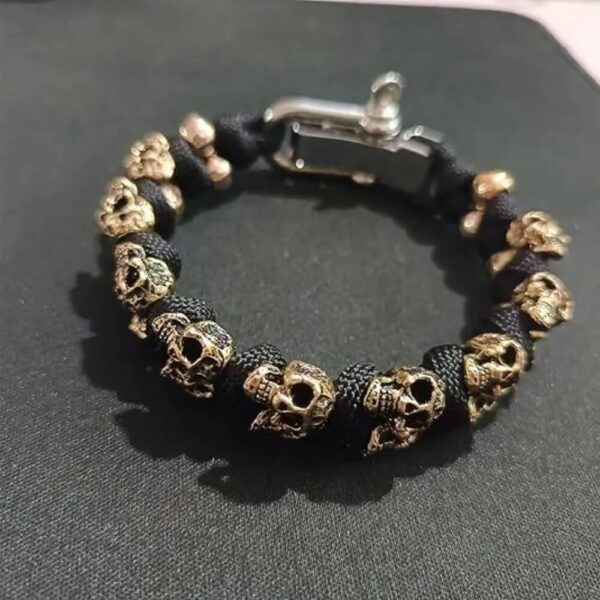 Vintage Skull Head Black Woven Paracord Bracelets for Men