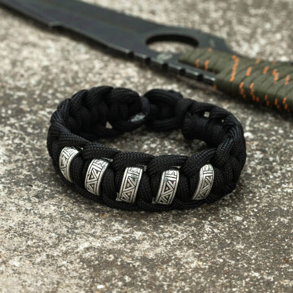 Black Freyja Vintage Runes Paracord Men's Survival Bracelet