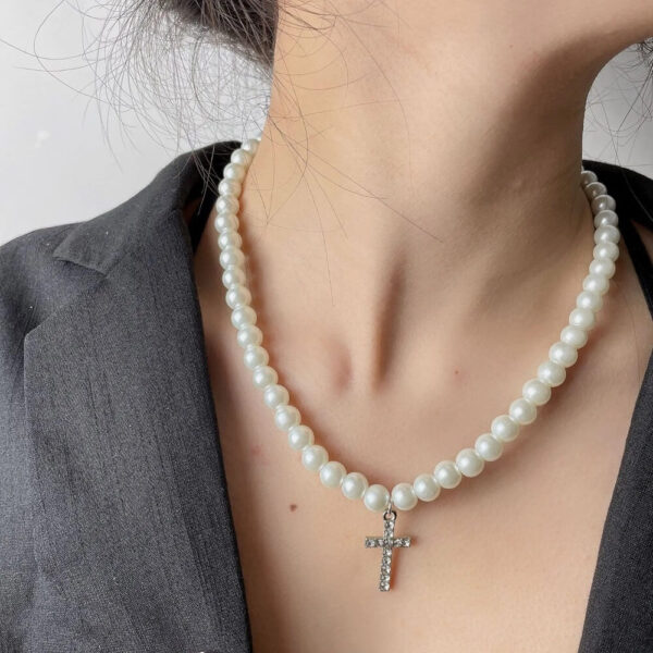 Classic Pearl Cross Pendant Necklace