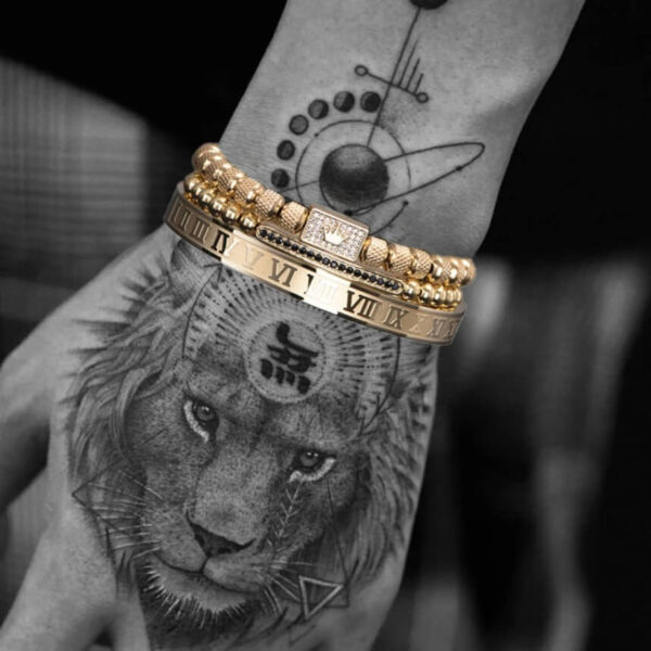 Crown & Roman Numeral Bracelet Set for Men