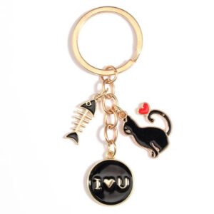 Cute Cat Love Enamel Keychain with Charms