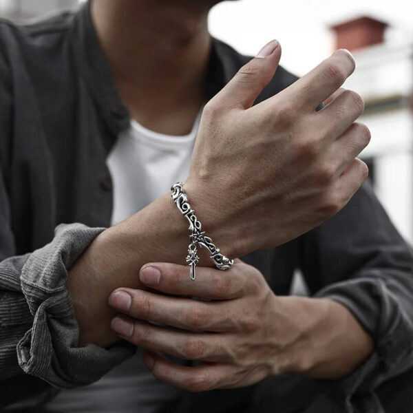 Engraved Twisted Braided Cross Sword Balance Bracelet