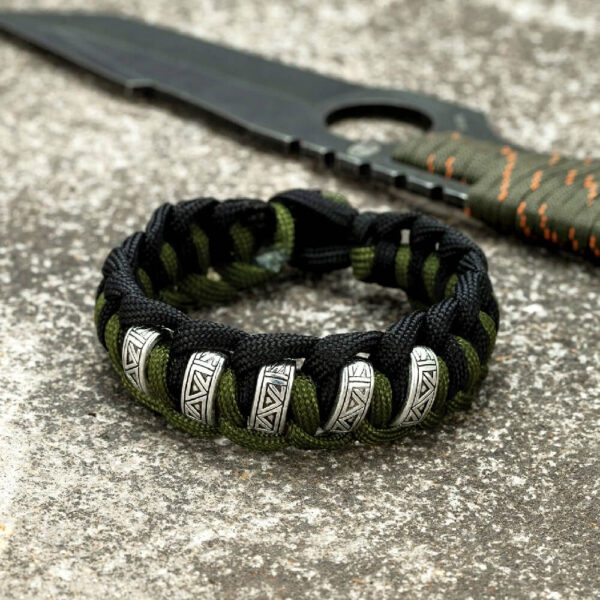 Freyja Vintage Runes Survival Bracelet- Black_green