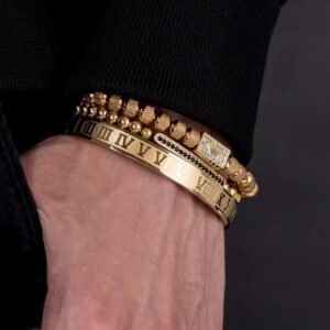 Luxury Crown & Roman Numeral Bracelet Set for Men