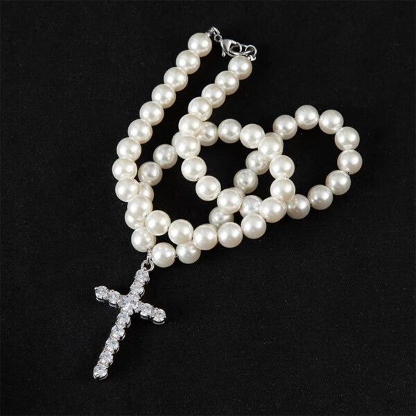 Pearl Necklace with Cross Rhinestone Pendant (2)