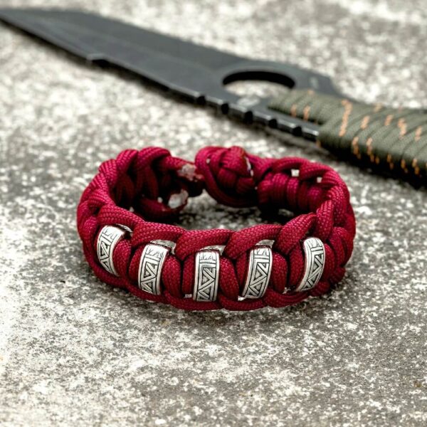 Red Freyja Runes Paracord Survival Bracelet