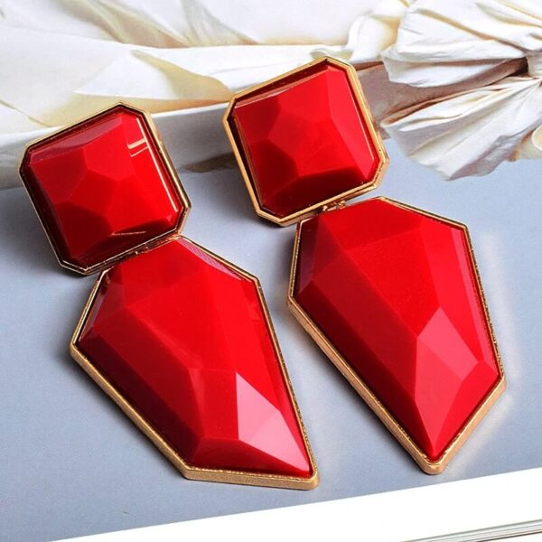 Red Retro Irregular Geometric Glass Drop Earrings