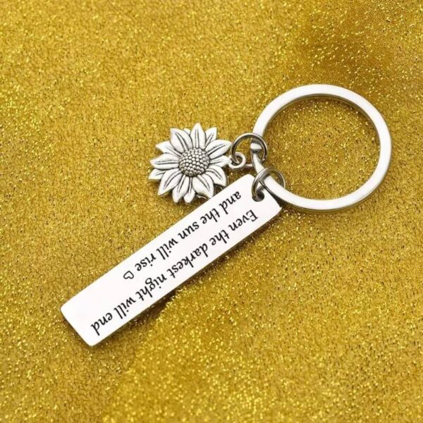 Stainless Steel Sunflower Motivational Quote Keychain (1)