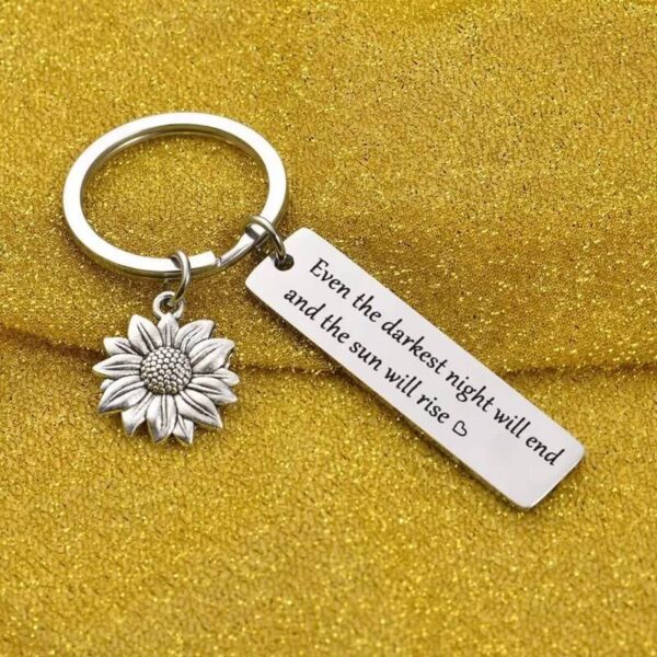 Stainless Steel Sunflower Motivational Quote Keychain (2)